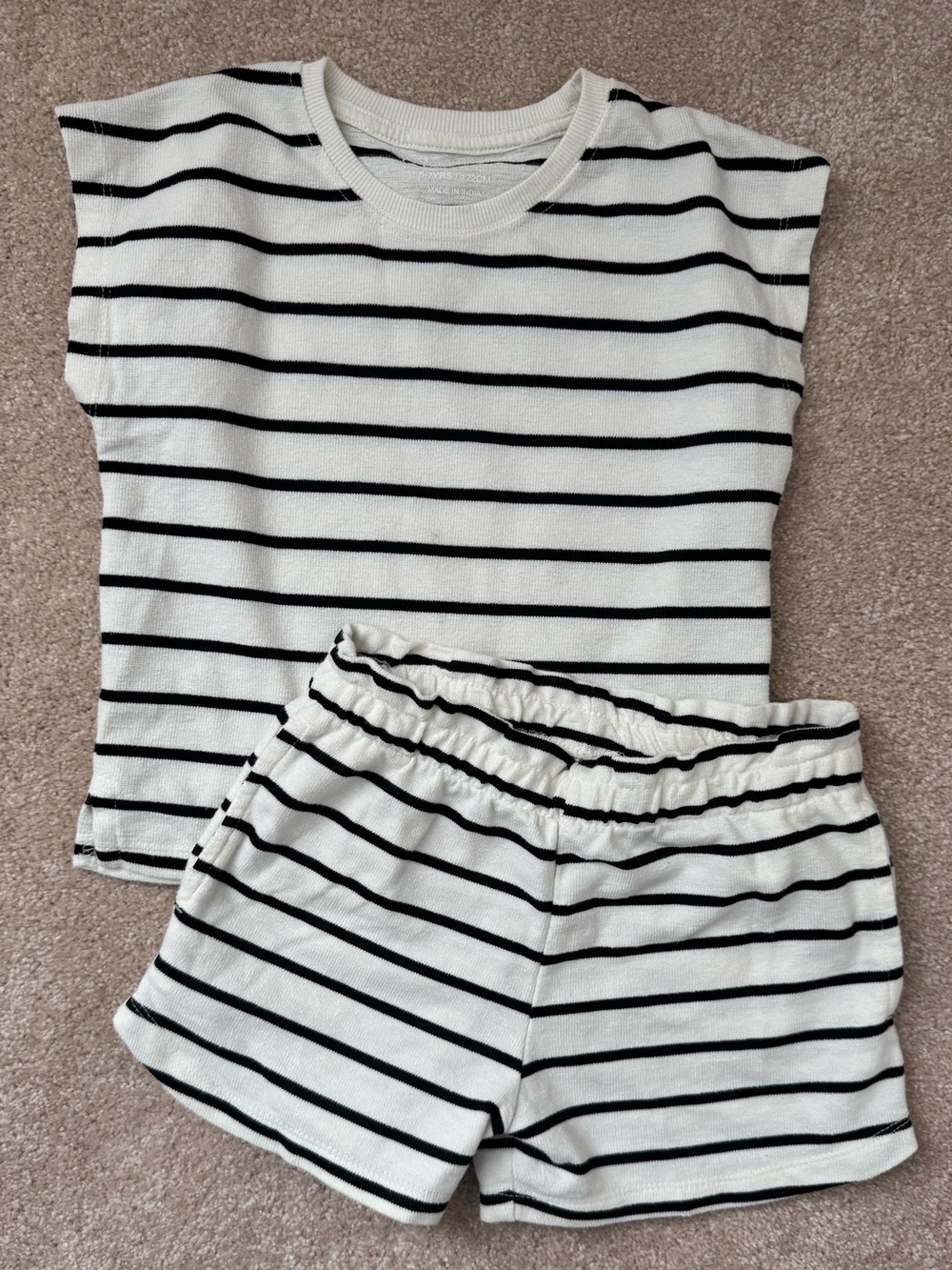 Primark Girls Black & White Striped Tank and Short 2 Piece Set 6-7 years